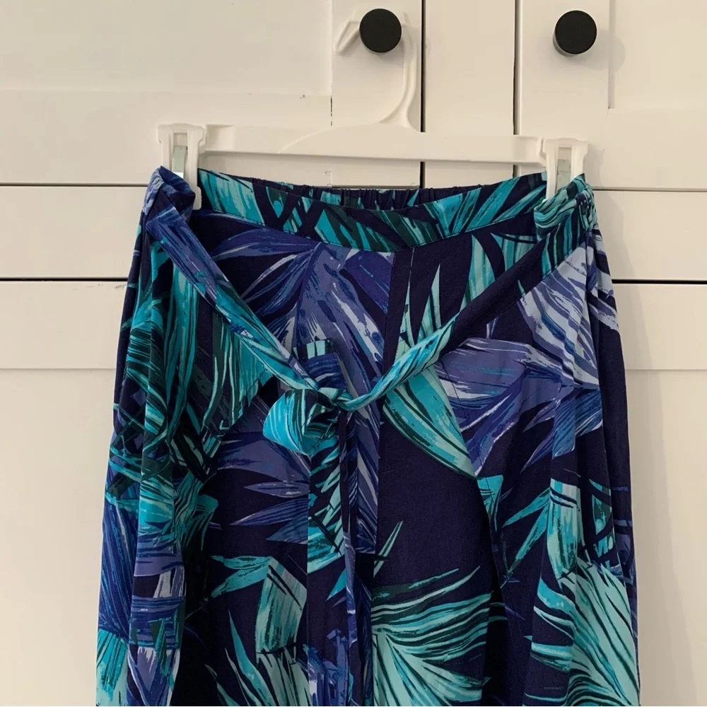 New Look Blue Rayon Boho Beach High Waist Side Slit Large Pants
